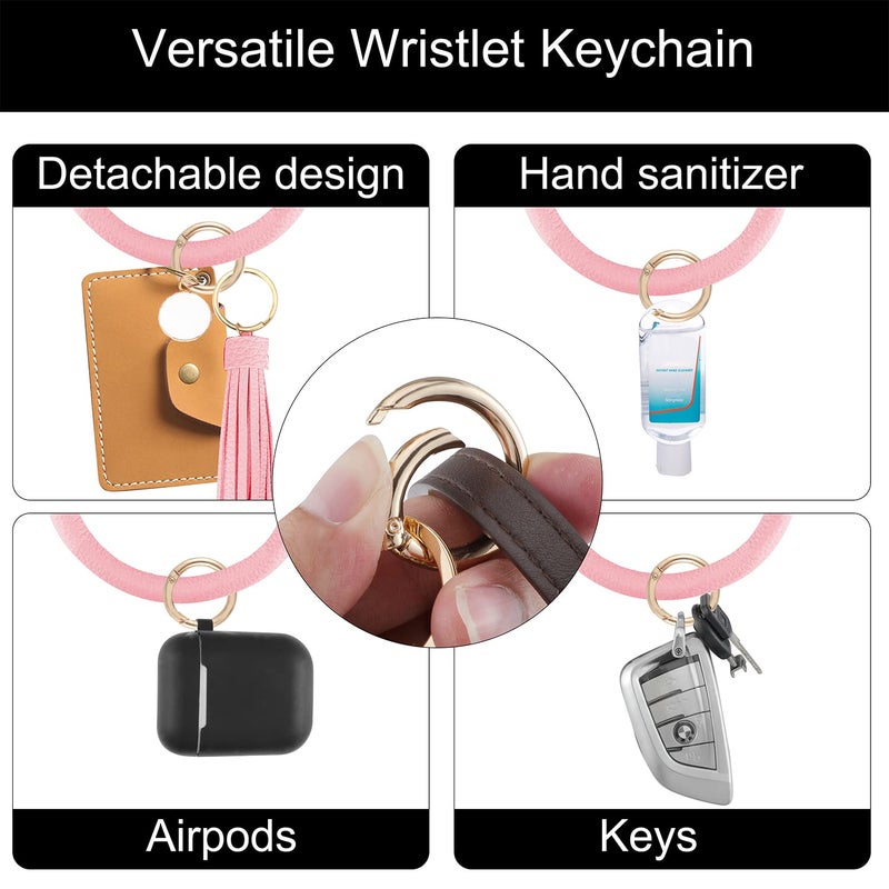 Weixiltc Large Circle Key Ring Leather Tassel Bracelet Holder Keychain Keyring For Women Girl (Pink) - Image 3